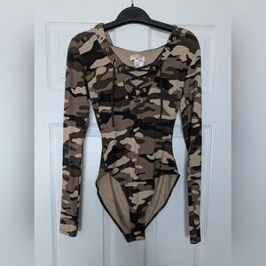 True Religion - Camouflage Long Sleeve Hooded Bodysuit